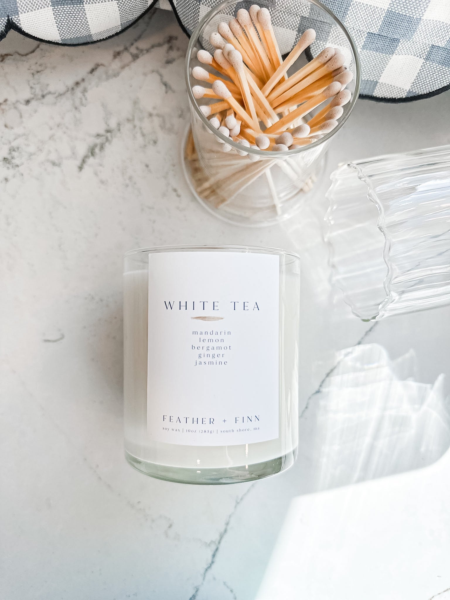 White Tea Candle | Clean Citrus, Bergamot & Ginger | Feather + Finn